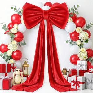 MODFUNS Giant Bow Decoration Big Red Bow with Long Ribbon, 75x23 Inch Velvet Large Bows for Backdrop Coquette Oversized Bows Decor for Birthday Party Wedding Baby Shower Holiday