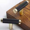 10 Pack 2 Inch Cabinet T Knob Aluminum Knob for Drawer Pulls Gold and Black Oxidation Finish with Diamond Pattern