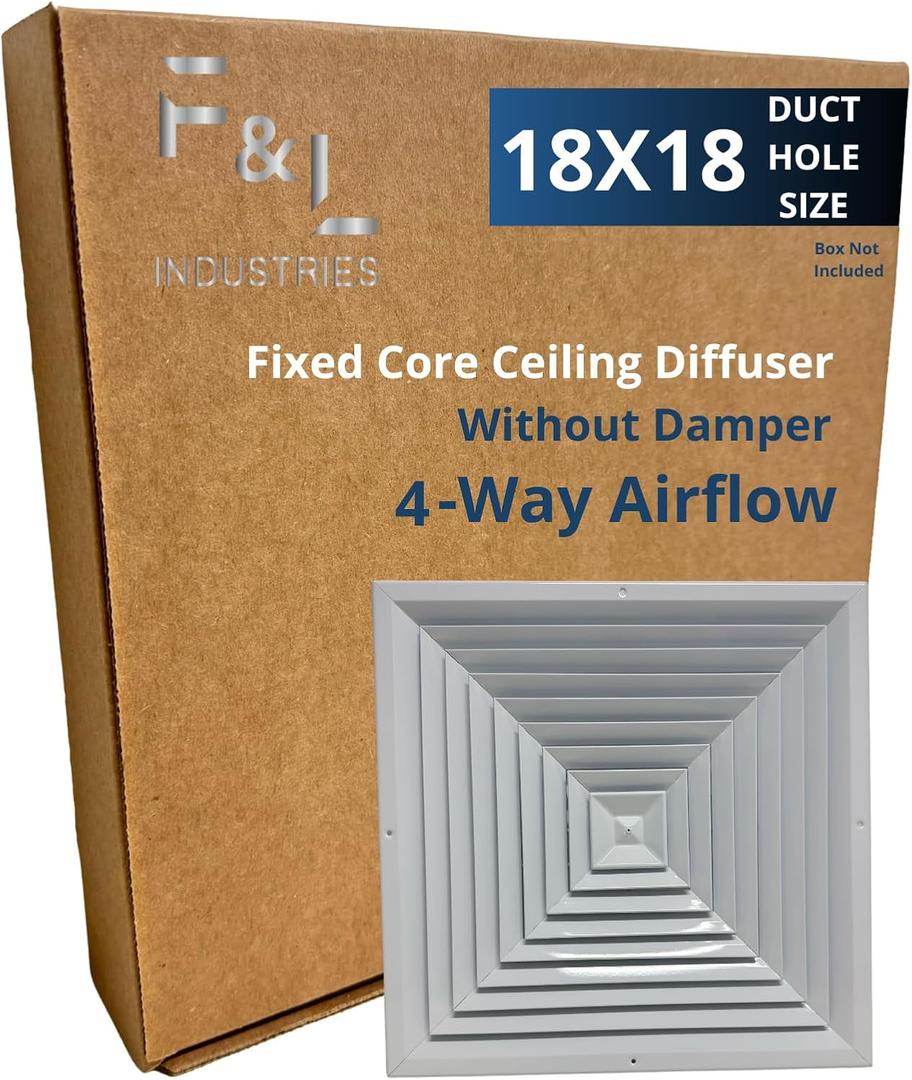 Fixed Core Ceiling Diffuser Without Damper | Premium Quality Aluminum Air Vent for HVAC Systems | Easy Installation & Superior Airflow | Multiple Sizes (18"x18" 4-Way Air Flow)