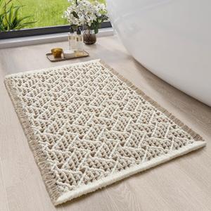 Waffle Bath Mat, Boho Bathroom Rugs Extra Soft and Absorbent Non Slip Washable Bath Rug, Rubber Backed Bathroom Floor Mat Outside Shower Mat, 24x36 (Brown)