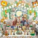 Chengu 119 Pcs Wild One Birthday Decorations Boy Safari Jungle Theme 1st Birthday Party Supplies include Backdrop, Balloon Arch, Cake Topper, Honeycomb, Banner for Jungle Safari First Party