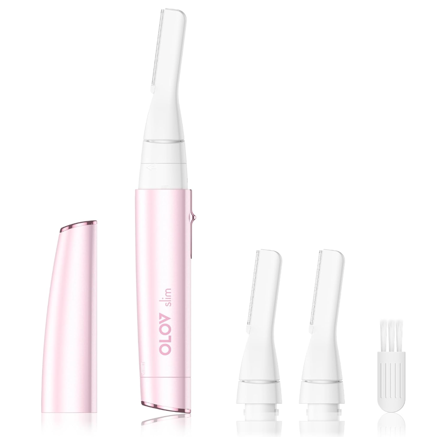 Facial Hair Removal for Women, Painless Eyebrow Trimmer with Pivoting Head, Electric Battery Operated Body Hair Remover with 2 Replaceable Blade for Face Neck Chin Bikini, Pink