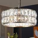 12 3-Light Modern Crystal Chandeliers Nickel Dinning Room Light Fixture, Round Pendant Light Kitchen Island Chandelier, Flush Mount Ceiling Light for Living Room Entryway Bedroom Foyer