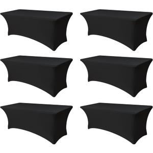 Spandex Table Cover for 6 foot Rectangle Tables-6 Pack Fitted Stretch Black Tablecloth-Elastic 6ft Folding Tablecloths for Party, Vendor Booth Display, Banquet Buffet Event, Craft Trade Show