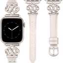 Wearlizer Slim Leather Band Compatible with Apple Watch Bands Women 38/40/41/42/44/45/46/49mm, Fancy Dressy Designer Thin Strap with Celtic Knot for iWatch Series 11 10 9 8 7 6 5 4 3 SE/Ultra 3 2 1 (Starlight)