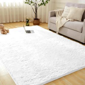 Andency 6x9 White Shag Area Rug for Living Room, Faux Fur Fuzzy Plush Indoor Bedroom Rugs & Carpets, Non Skid Soft Fluffy Rug for Room