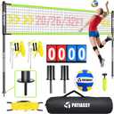 Volleyball Net Set, Height Adjustable Outdoor System with Anti-Sag Strap, Easy to Setup, Steel Stakes & Boundary Line, Includes Volleyball, Pump, Scoreboard, Carry Bag for Backyard & Beach Fun