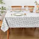 White Leaf Pattern Vinyl Tablecloth 54×72 Inch – Waterproof Oil-Proof PVC Table Cover with Scalloped Edges & Embossed Grain, Heavy Duty Outdoor Picnic Table Cover for Rectangle Tables