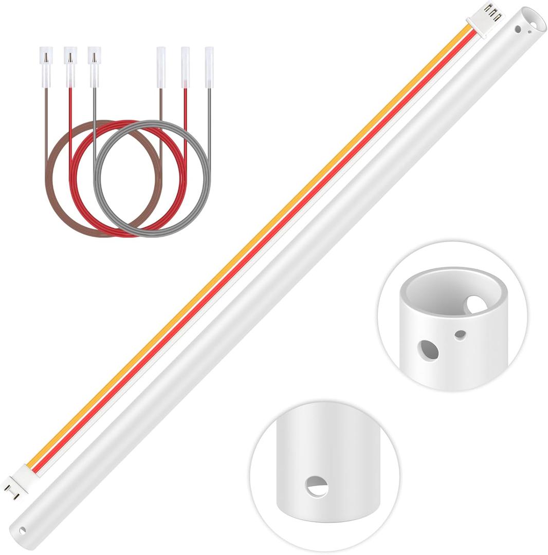 36 Inch Ceiling Fan Downrod with 6 x 18-AWG Wires,Ceiling Fan Extension Rod 1 Inch Outer Diameter, Improves Airflow,Suitable for Various Ceiling Fans(White, No Threaded)