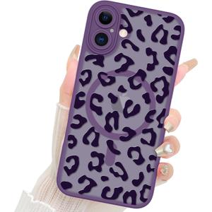 Fiyart Designed for iPhone 16 Plus Case Matte Cheetah Print Design Compatible with MagSafe Wireless Charging,Cute Leopard Print Anti-Scratch Translucent Phone Cover for Women Girls Men 6.7"-Purple