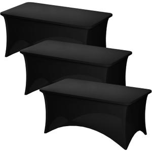 Fixwal 3 Pack Black Tablecloth Rectangle 4Ft, Stretch Spandex Fitted Table Cover for Party, Trade Show, Wedding, Buffet, Graduation, Vendor Stand