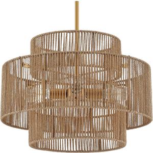 24 Boho Hand Woven Rattan Chandelier 3 Round Adjustable 4-Light Large Pendant Light for Kitchen Island Dining Room Living Room Hallway, Brass, UL Listed