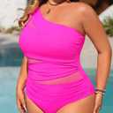 Aqua Eve Plus Size One Piece Swimsuit for Women Tummy Control Bathing Suits One Shoulder Swimwear (Pink, XXL)