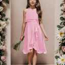 Kids A-Line Halter Neck Chiffon Junior Bridesmaid Dresses Fancy Girl Dress Wedding Elegant Party Gown 5-14 Years