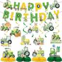 Tractor Birthday Party Decorations Include Tractor Happy Birthday Banners Hanging Swirls Honeycomb Centerpiece Tractor Farm Theme Supplies for Boys