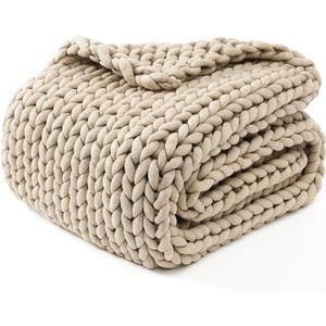 YnM Chunky Throw Blanket, Medium-Weight, Hand Knitted, Skin Friendly, Ventilated and Breathable, Machine Washable, Home Dcor Piece for Couch, Sofa and Bed (Beige, 50x70 Inch)