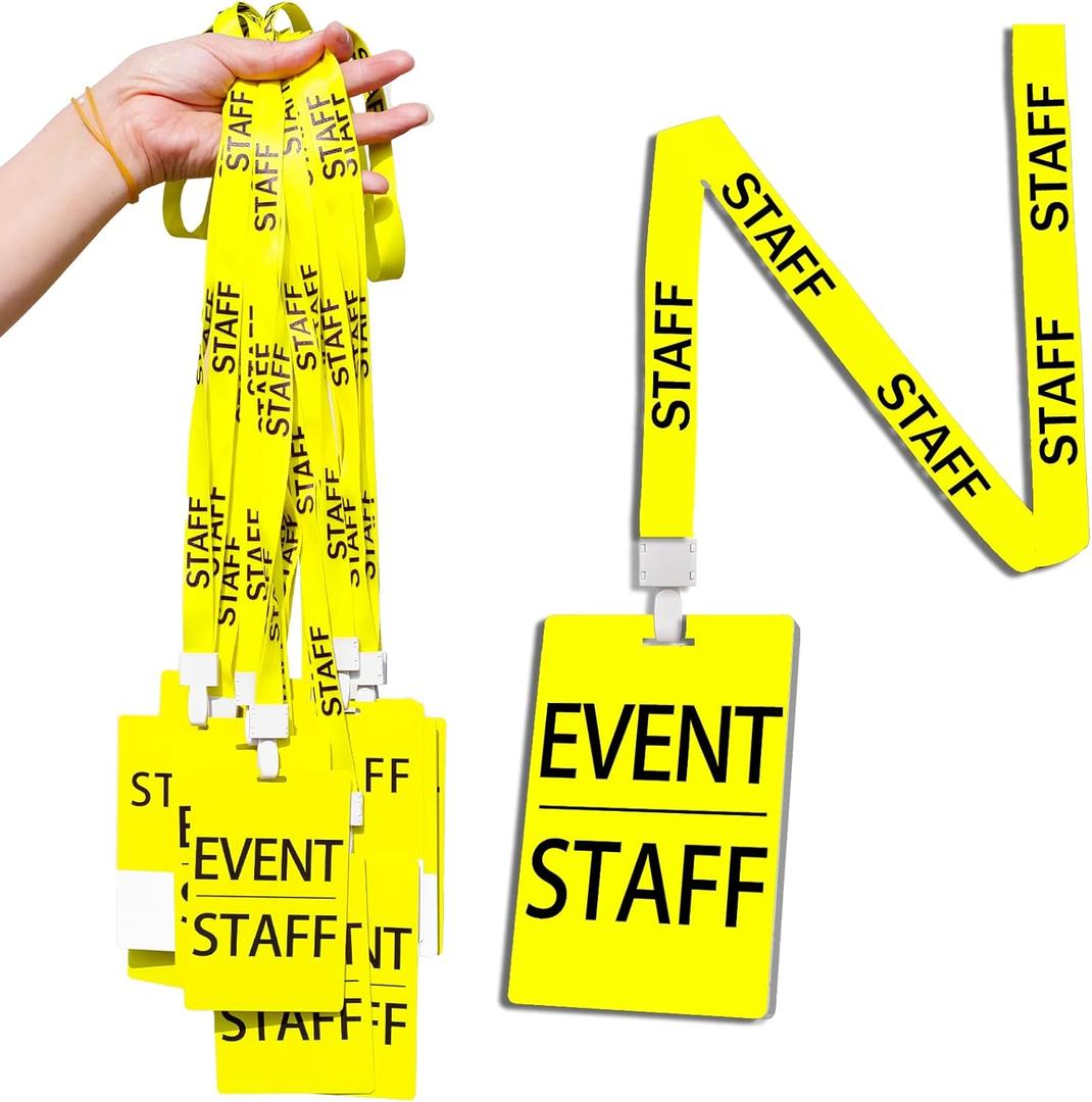 25 PVC Event Staff Lanyards,Staff Pass,PVC Cards Yellow Lanyard and writable Staff Cards with Club Event,Party Event,Organizer Conference,Concert,Office Supplies(Yellow)