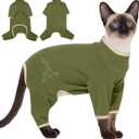 DENTRUN Cat Clothes for Hair Control with Hair Sticky Fabric - Soft Recovery Suit & Breathable Lint-Resistant Cat Sweater for Cats Only, Kitten Onesie Pajamas, M, Army Green