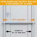 Stainless Steel Door Security Bar 34", Heavy Duty Door Barricade for Front Door/Outswing Doors, Adjustable Anti-Kick Home Defense Security Bar with Anti Collision Silicone Protective pad