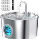 Cat Water Fountain with 8 Filters + 5 Sponges,Small Pet Waterer Dispenser Fountains for Drinking Cats Indoor Metal Automatic Waterer Bowl 24/7 Running Auto Kitty Watering Supplies Quiet Pump