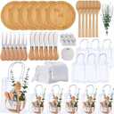 55Pcs Baby Shower Prizes for Game Winners 6 Sets Cheese Board Spoon Fork Butter Spreaders Plaid Towel Thank You Card and Gift Bags for Baby Shower Wedding Bridal Shower Favors (Round Shaped) (Round Shaped Bamboo Material-White)