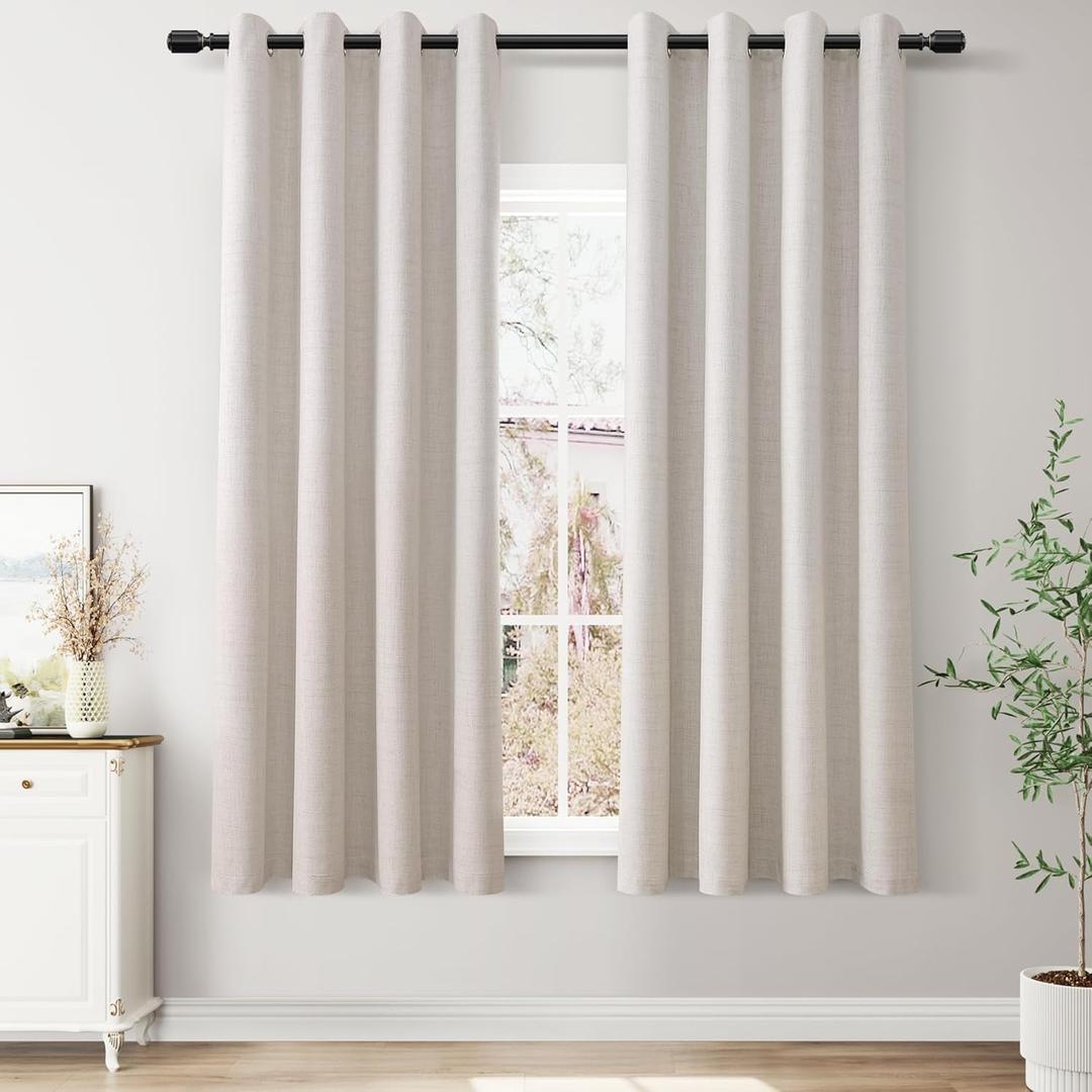 Joywell Natural Cream Beige Linen Full Blackout Curtains 72 Inches Long,Grommet Thermal Insulated Black Out Darkening Window Textured Drapes for Bedroom Living Room Nursery,2 Panels Set,52 x 72 Inch