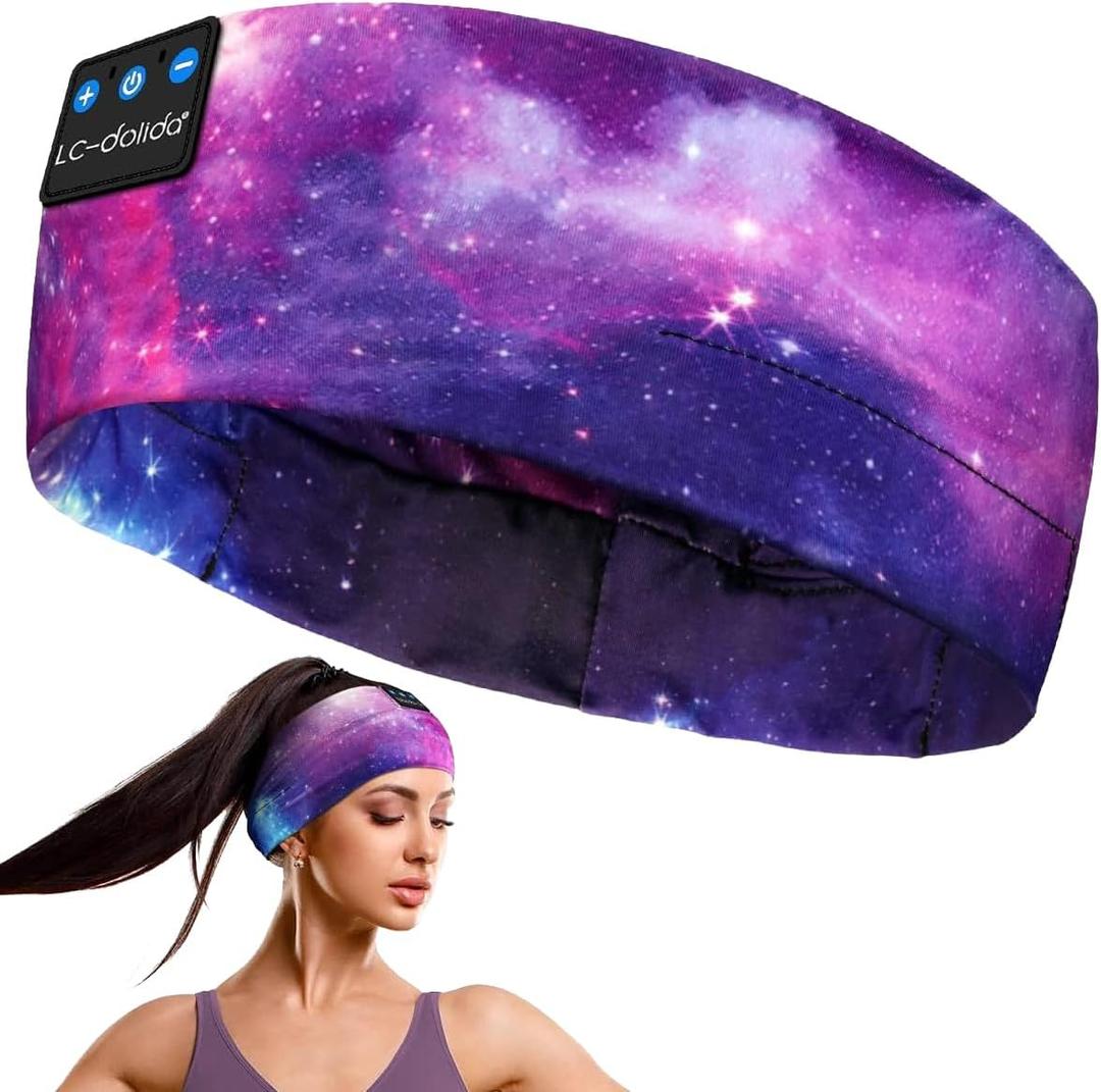 LC-dolida Sleep Headphones Bluetooth Headband Sleeping Wireless Headband Headphones with Thin HD Stereo Speakers Perfect for Side Sleepers, Sport, Yoga, Travel (Purple Starry)