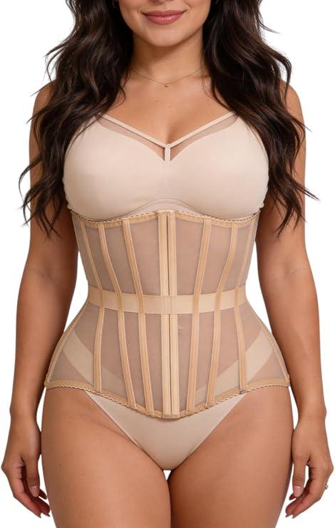 Mesh Corset Waist Trainer for Women - Underbust Corset Lace Up - Waist Cincher Shapewear - Body Shaper, S