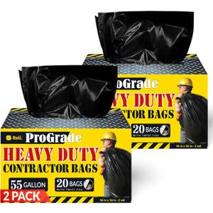 Reli. Contractor Garbage Bags 55 Gallon | 40 Trash Bags | Heavy Duty | Black Contractor