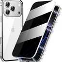 Metal Titanium Frame Privacy Case for iPhone 17 Pro Max, Privacy Screen Protector, Magnetic Adsorption with Safety Buckle Lock, Double Side Tempered Glass, Clear Back Anti Peep Full Body Case Cover