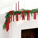 6 ft Christmas Cedar Garland with 12 Velvet Bows Faux Realistic Green Cedar Garland Winter Pine Decoration for Mantle Fireplace Staircase Wall Table Indoor Outdoor