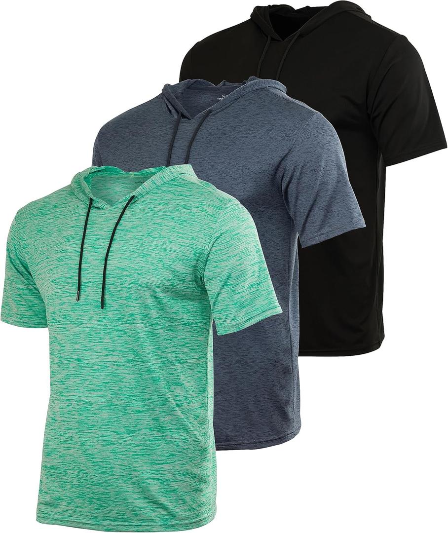 Real Essentials 3 Pack: Men's Dry Fit Short Sleeve Active Athletic Hoodie Pullover Sweatshirt (XX-Large)