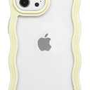 Anuck for iPhone 12 Pro Case Wavy Edge Clear Back Design, Anti-Slip Grip Cute Wave Curly Frame Shape Shockproof Soft TPU & Hard Bumper Protective Phone Case Cover for Women Girls, Yellow, Set of 2