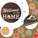 Interchangeable Welcome Sign for Front Door with 4 Seasonal Wreaths and 14 Changeable Icons, Farmhouse Front Door Signs, Door Decoration Porch Decor, Seasonal Wooden Home Sign home dcor (6wood)