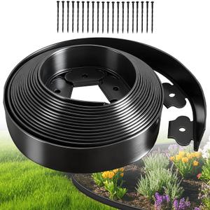 Landscape Edging, Garden Edging Border No Dig 2" Tall x 20'​with 20 Stakes, Plastic Edging for Landscaping Border - Easy Install & Cut, Flexible for Flower Beds, Lawn, Yard, Paver Black, 2in x 20ft