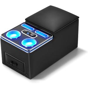 Center Console, 7-Color Mood Lighting Center Console Organizer, Bench Seat Center Console with Fast Phone Charging, Back Bench Seat Storage Box for Most Cars, Trucks, Minivan (Black)