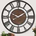 24 Inch Black Roman Numerals Large Wall Clock with Walnut Dial