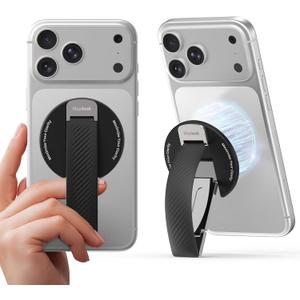 2026 Klearlook for MagSafe Phone Grip with Silicone Finger Strap, Removable Magnetic Phone Ring Holder with Adjustable Kickstand, Finger Phone Ring Grip for iPhone 17/16/15/14/13/12 Series, Black