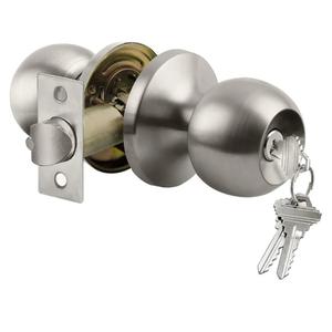 BESTTEN Keyed Entry Door Knob with Lock, Interior and Exterior Door Lock, Standard Ball, Satin Nickel Pack of 2