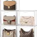 HBlife 5 Pack Purse Storage Organizer for Closet, Medium Clear Stackable Handbag Display Case Box with Magnetic Door for Collectibles, Cosmetics, Women Heels and Toys