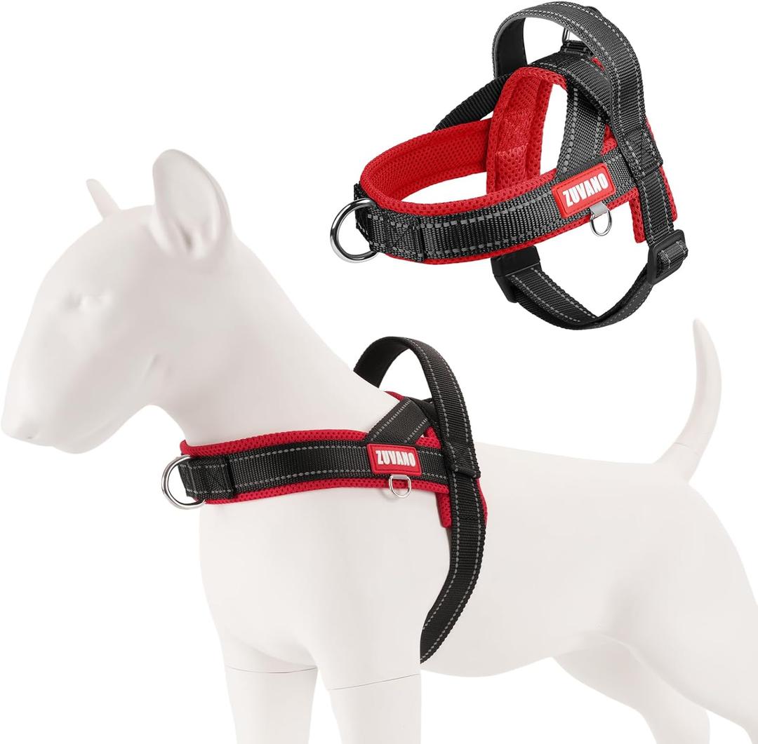Soft Dog Harness Medium Sized Dogs No-Pull Escape-Proof Front Clip Dog Harness  Adjustable Reflective Padded Vest with Handle & Quick-Release Buckle, Black/Red, M