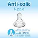 12 x Dr. Browns Natural Flow Level 2 Narrow Baby Bottle Silicone Nipple, Medium Flow, 3m+, 100% Silicone Bottle Nipple, 6 Count