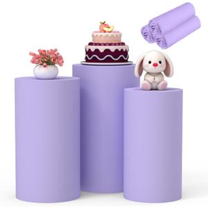 Cylinder Covers Set of 3 Multicolor Pedestal Stand Covers, Cylinder Stand Covers for Party,Round Dessert Tables Covers for Wedding Birthday Party Decor (Purple)