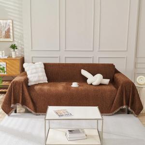 VClife Soft Chenille Couch Cover for 3 Cushion Couch Sofa, Washable Sofa Cover for Sectional Couch L Shape, Modern Brown Couch Cover Protector for Dog 71"X134"