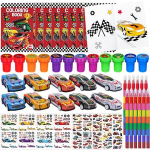 Cinrobiye 72 Pcs Race Car Coloring Book Bulk,Checkered Flags Racing Party Favors Goodie Bags Fillers, Let's Go Racing Birthday Party Supplies Classroom Reward Prizes Pinata Gift for Race Fans