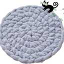 Urnat Cat Kneading Mat, Handmade Round Cushion Bed Pad Kittens (Blue,S)