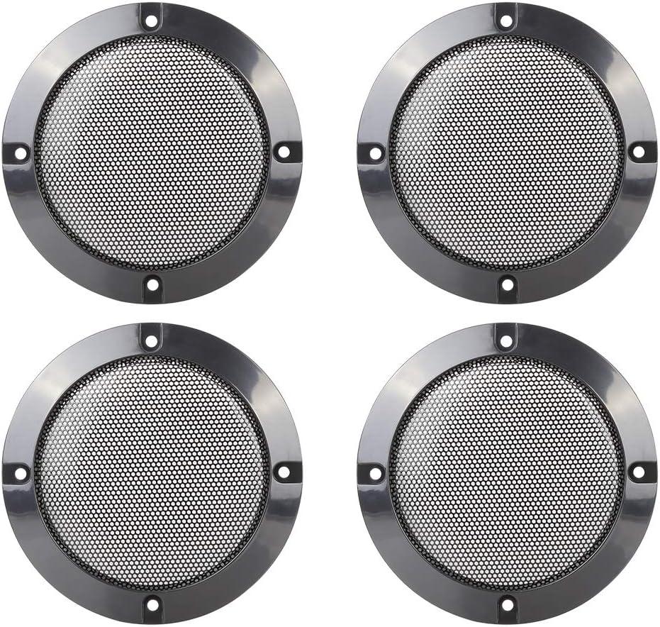 X AUTOHAUX 4pcs 4 Inch Metal Glossy Audio Speaker Cover Mesh Subwoofer Grill Horn Guard Decorative Circle Grille Protector Black for Car