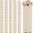 Dandat 16 Pcs Crystal Flower Vase and Pillar Candle Holder Set 10.24 Inch Wedding Cylinder Flower Vases Stand Table Centerpieces Candle Holders for Table Room Home Wedding Party Events Decor(Gold)