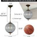 Antique Crystal Globe Chandelier, 11.8" Vintage Small Sphere Chandelier Crystal Pendant Light Fixture for Foyer Dining Room Kitchen Island Bronze, 11.8"w X 15.9"h