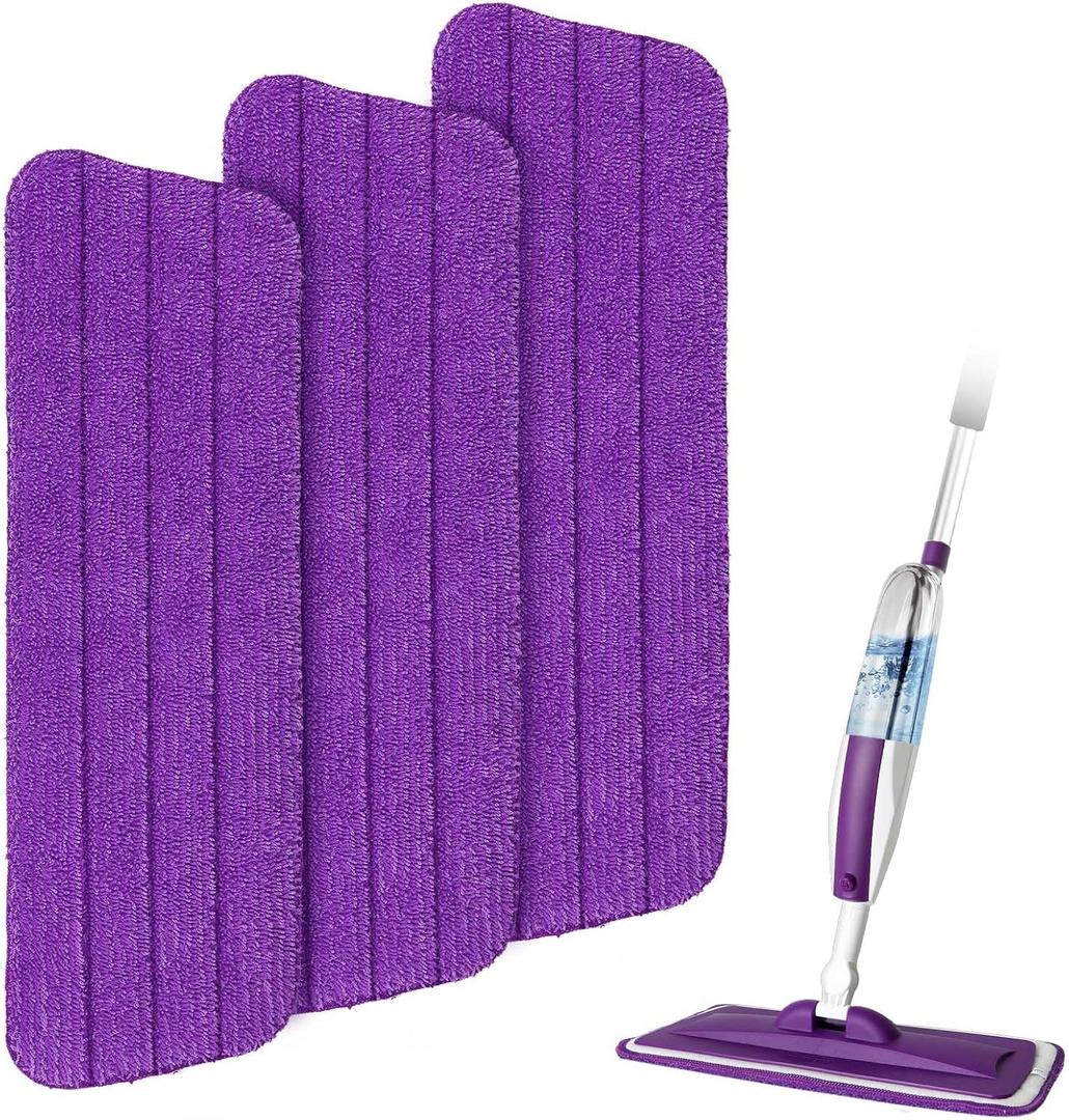 16.5 inch Mop Pads Refills, 3 Pack Microfiber Reusable Replacement Mop Pads Flat Replacements Heads for Wet Or Dry Floor Cleaning and Scrubbing, Purple Cloth (16" purple 3)